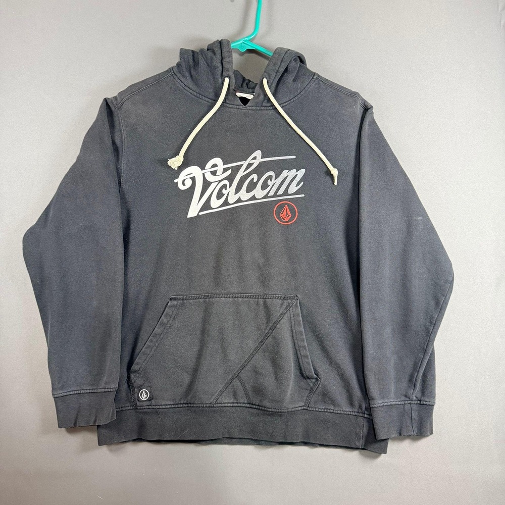 Y2K VOLCOM Hoodie Pullover Graphic Print Heather Charcoal Size Medium